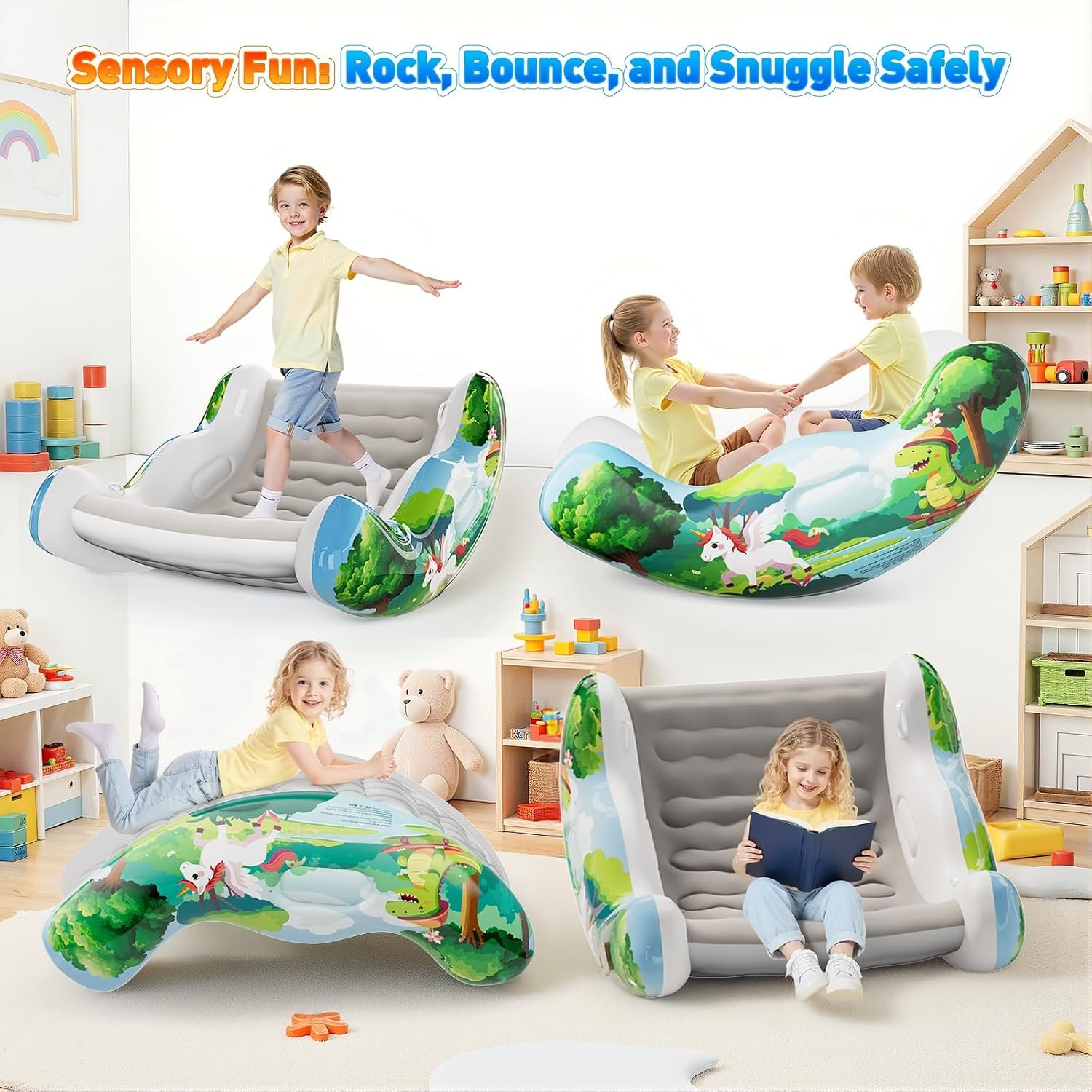Sensory Chair for Kids, Inflatable Rocking Chair for Kids with Autism & ADHD, Air Cloud Rocker for Toddler as 3 4 5 6 7 8 Year Old Boy Girl Gifts, Autism Sensory Products Training Body Coordination - Image 8