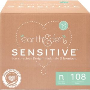 Earth & Eden Sensitive Baby Diapers, Newborn (108 Count) – Eco-Conscious & Hypoallergenic Diapers – No Harsh Chemicals – Comfortable and Gentle on Skin – Dermatologically Approved