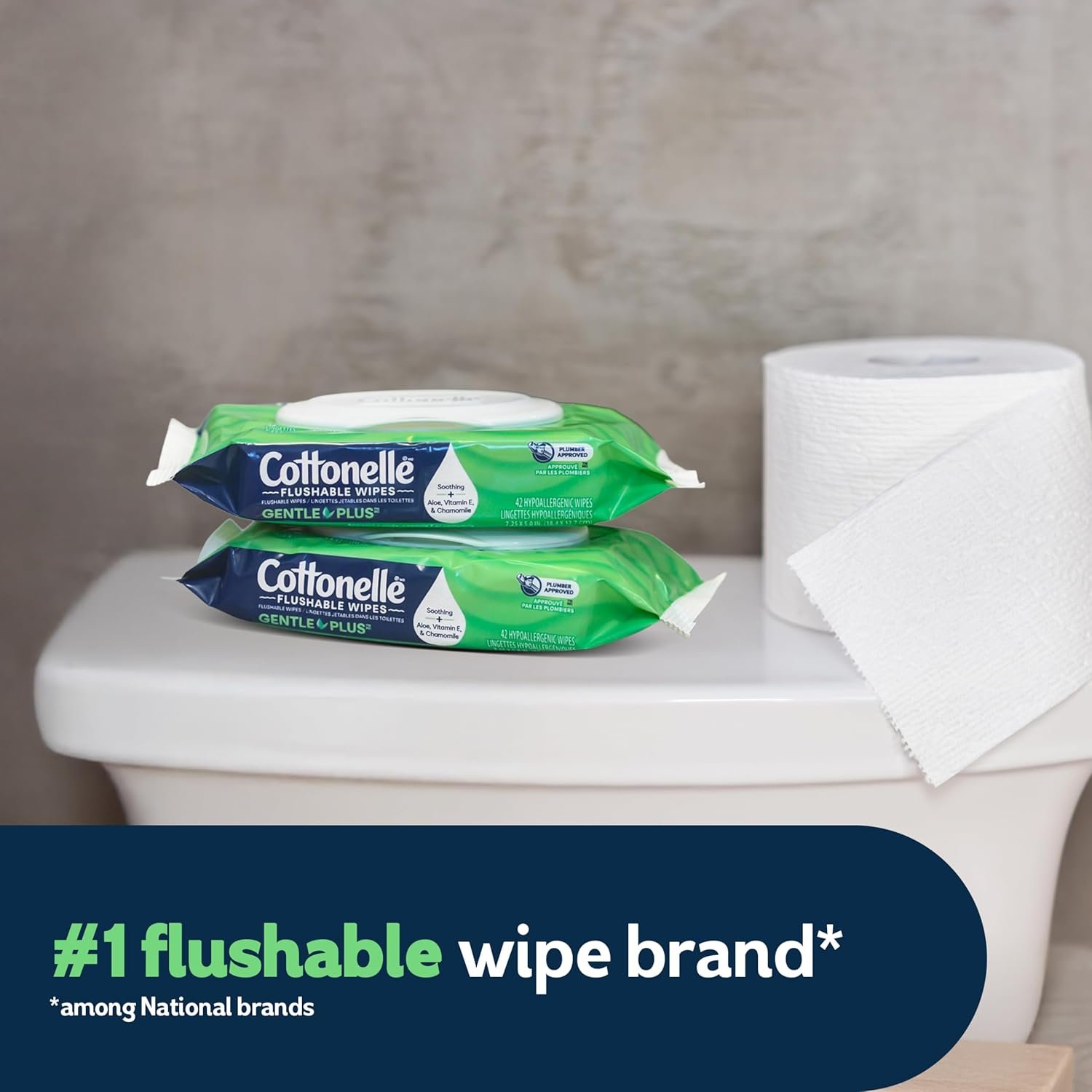 Cottonelle GentlePlus Flushable Wet Wipes with Aloe & Vitamin E, 8 Flip-Top Packs, 42 Wipes Per Pack (336 Total Wipes), Packaging May Vary - Image 2