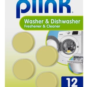 Plink Washing Machine and Dishwasher Cleaner and Freshener, Prevents Residue and Removes Odors in Kitchen and Laundry Room Appliances, Septic-Friendly, Made in the USA, Lemon Scent, 12 Tablets