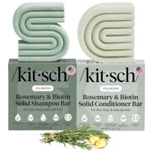 Kitsch Rosemary & Biotin Shampoo and Conditioner Set for Hair Growth – Strengthening, Thickening & Volumizing Shampoo and Conditioner Bar – Paraben, Sulfate & Silicone Free – 2 pack