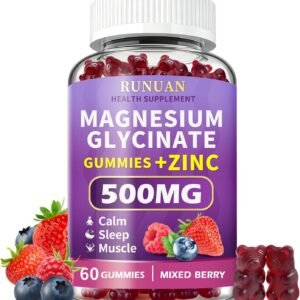 Magnesium Glycinate Gummies 500mg, High Absorption Magnesium Supplement for Women, Men and Kids, Magnesium Gummies for Body Support, Stress Nerve Muscle Relief Relaxation and Zzz, Vegen, 60 Count