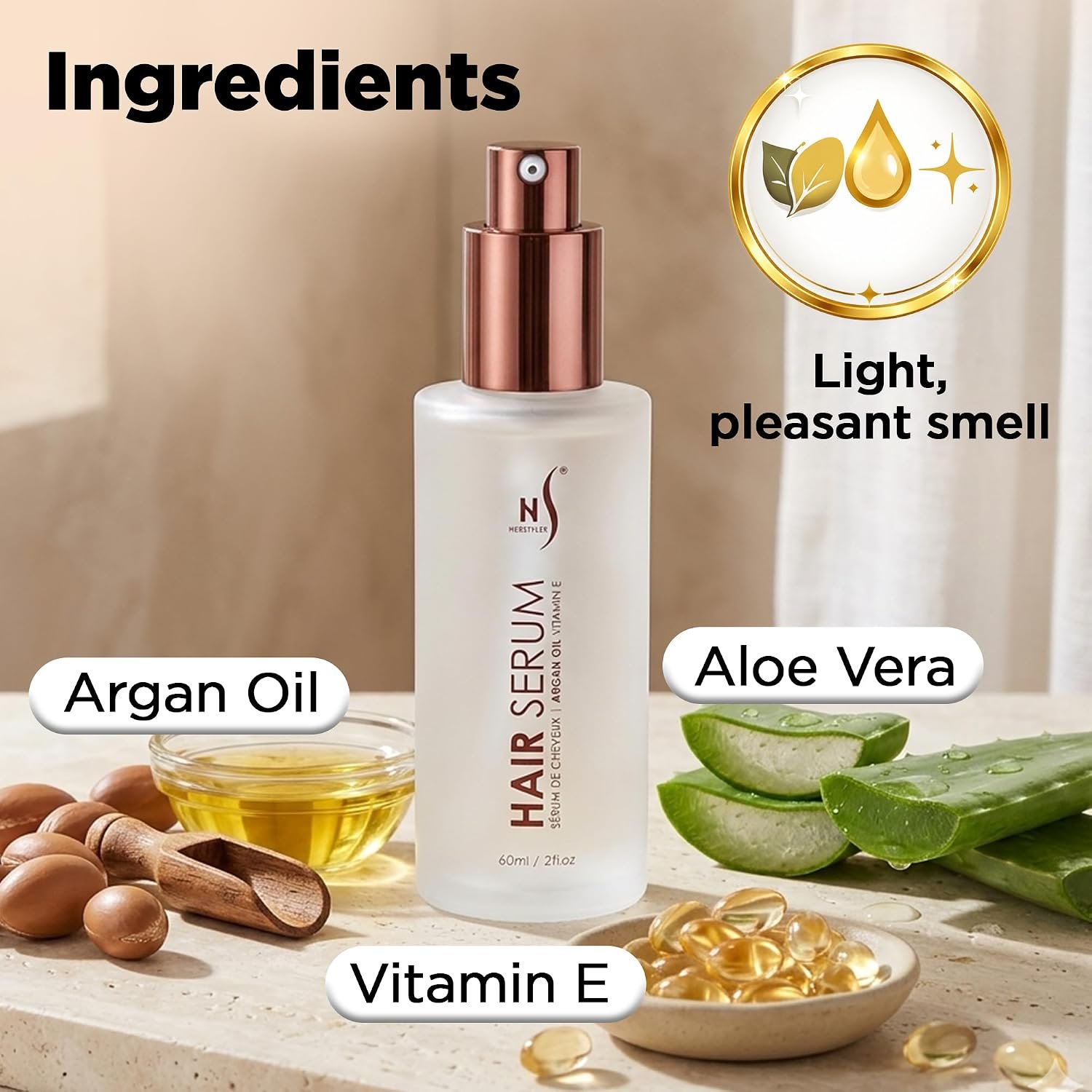 HerStyler Hair Repair Serum - Argan Oil Hair Serum for Frizzy and Damaged Hair - For Frizz, Styling and Shine - Lightweight - Hydrating - Fast Absorbing - For Thicker, Fuller Hair - 2 Fl Oz - 1 Pack - Image 9