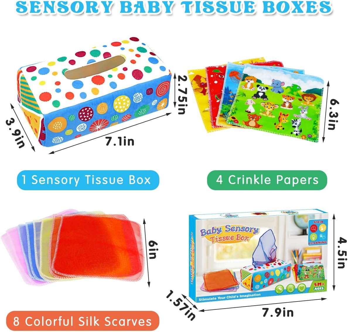 Baby Toys 6 to 12 Months - Baby Tissue Box Toys Montessori Toys for Babies 6-12 Months Soft Crinkle Infant Sensory Toys for 1 Year Old Early Learning Toys Baby Boys Girls Gifts - Image 6