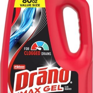 Drano Max Gel Drain Clog Remover & Cleaner, Fast-Acting to Unclog Standing Water & Remove Hair, Grease & Food Blockages, Safe for all Pipes & Septic, Kitchen Sinks, Bathroom Showers & Tubs, 80 Oz