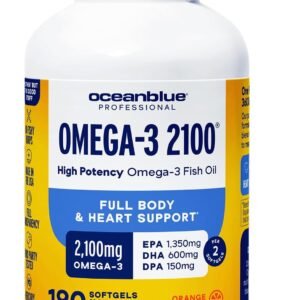 Oceanblue Professional Omega-3 2100 – 180 ct – Triple Strength Burpless Fish Oil Supplement with High-Potency EPA, DHA, DPA – Wild-Caught – Orange Flavor (90 Servings)
