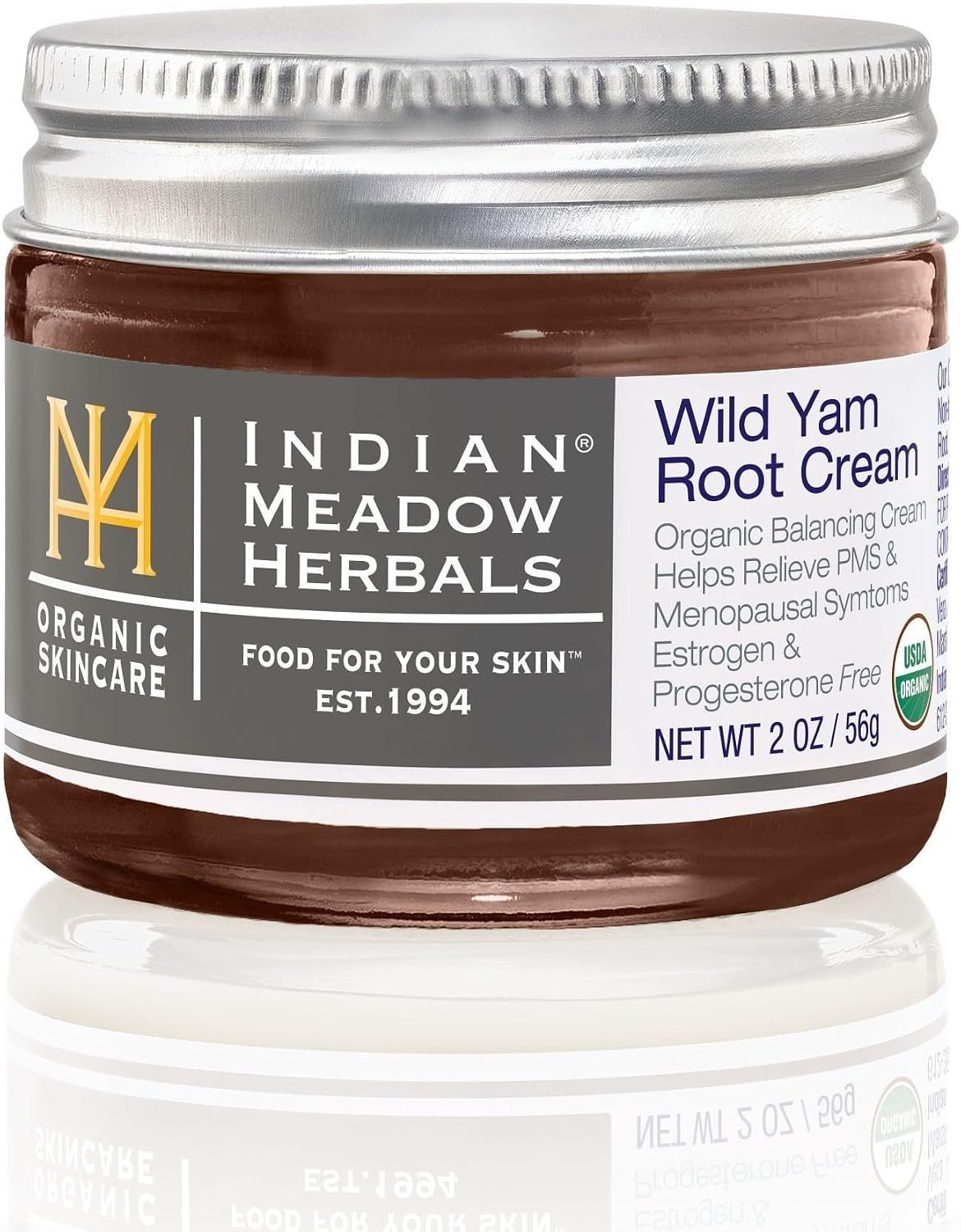 Indian Meadow Herbals Wild Yam Root Cream (2oz) - USDA Certified Organic Balancing Cream for PMS & Menopause Relief - Estrogen & Progesterone-Free. Woman-owned & Operated Since 1994.