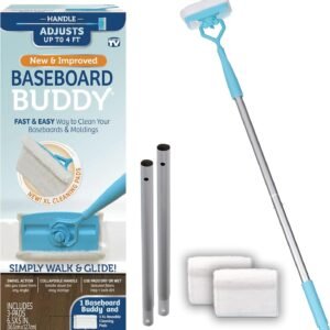 Baseboard Buddy | Lightweight Home Cleaning Essential, Perfect for Baseboards, Moldings & Walls, Glide & Wipe Trapping & Locking Dirt & Dust | As Seen on TV, (1 Baseboard Buddy & 3 Reusable Pads)
