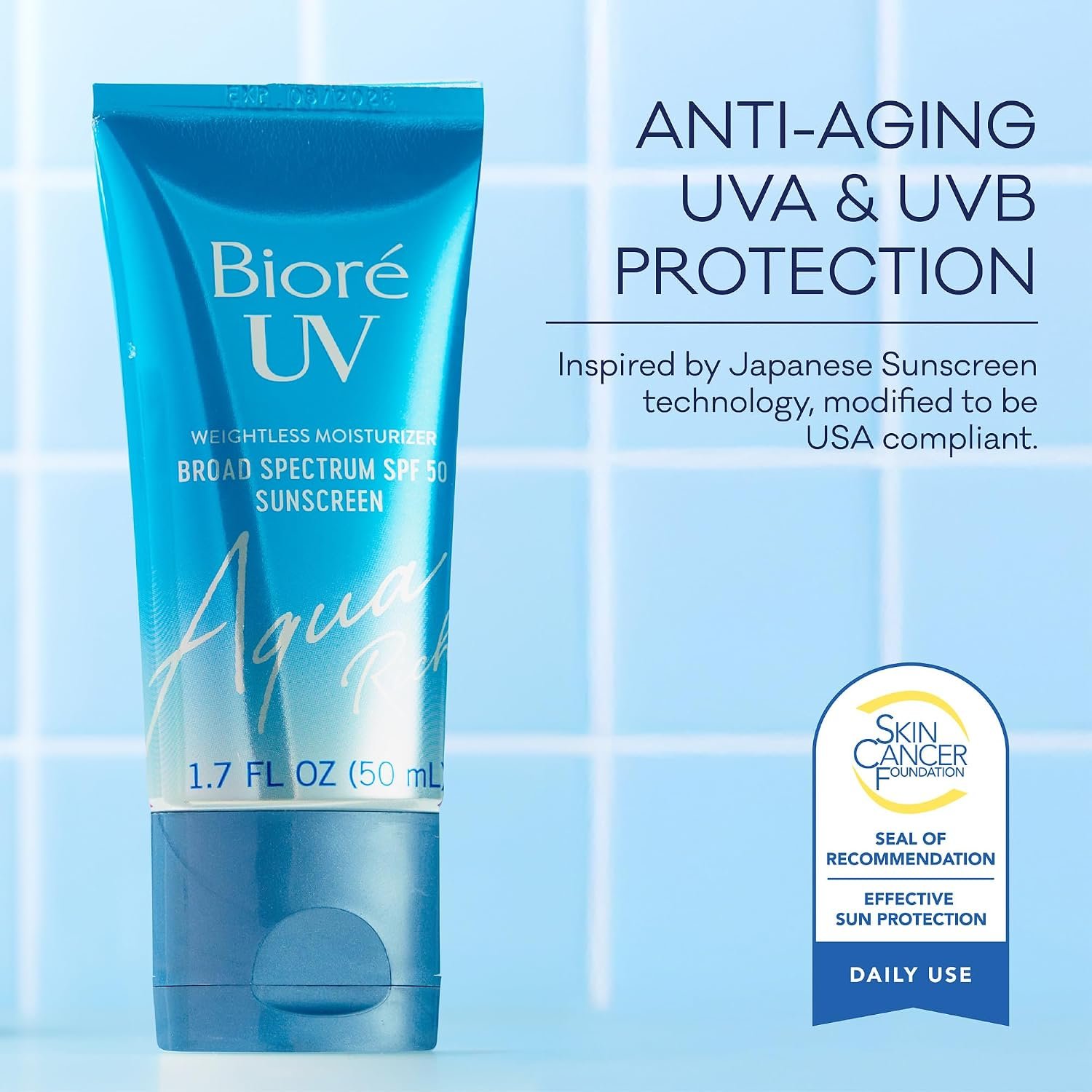 Biore UV Aqua Rich Daily Hydrating Facial Moisturizer with SPF 50 | Oil Free Sunscreen & Primer for Makeup with Hyaluronic Acid, No White Cast, Non-Comedogenic, For Sensitive Skin, PA++++, 1.7 Oz - Image 7