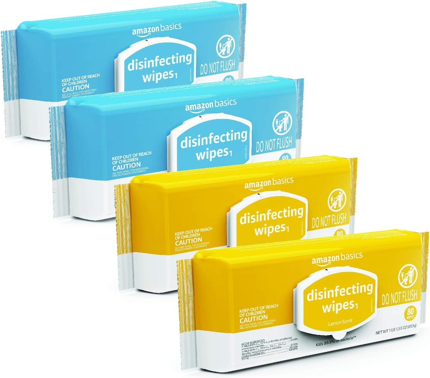 Amazon Basics Disinfecting Wipes, Lemon & Fresh Air Scent, Multi-Surface, Sanitizes/Cleans/Disinfects/Deodorizes, Strong & Convenient, 320 Count (4 Packs of 80)