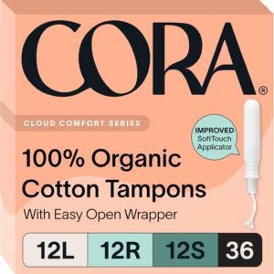 Cora Organic Tampons Multipack (12 Light, 12 Regular, 12 Super Tampons)