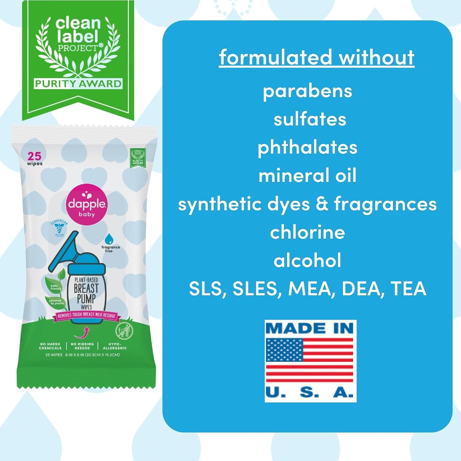 Dapple Baby Breast Pump Wipes - (3 Pack) 25 Count - Fragrance-Free, Plant-Powered & Hypoallergenic - Removes Milk Residue - Diaper Bag Essentials - Image 4