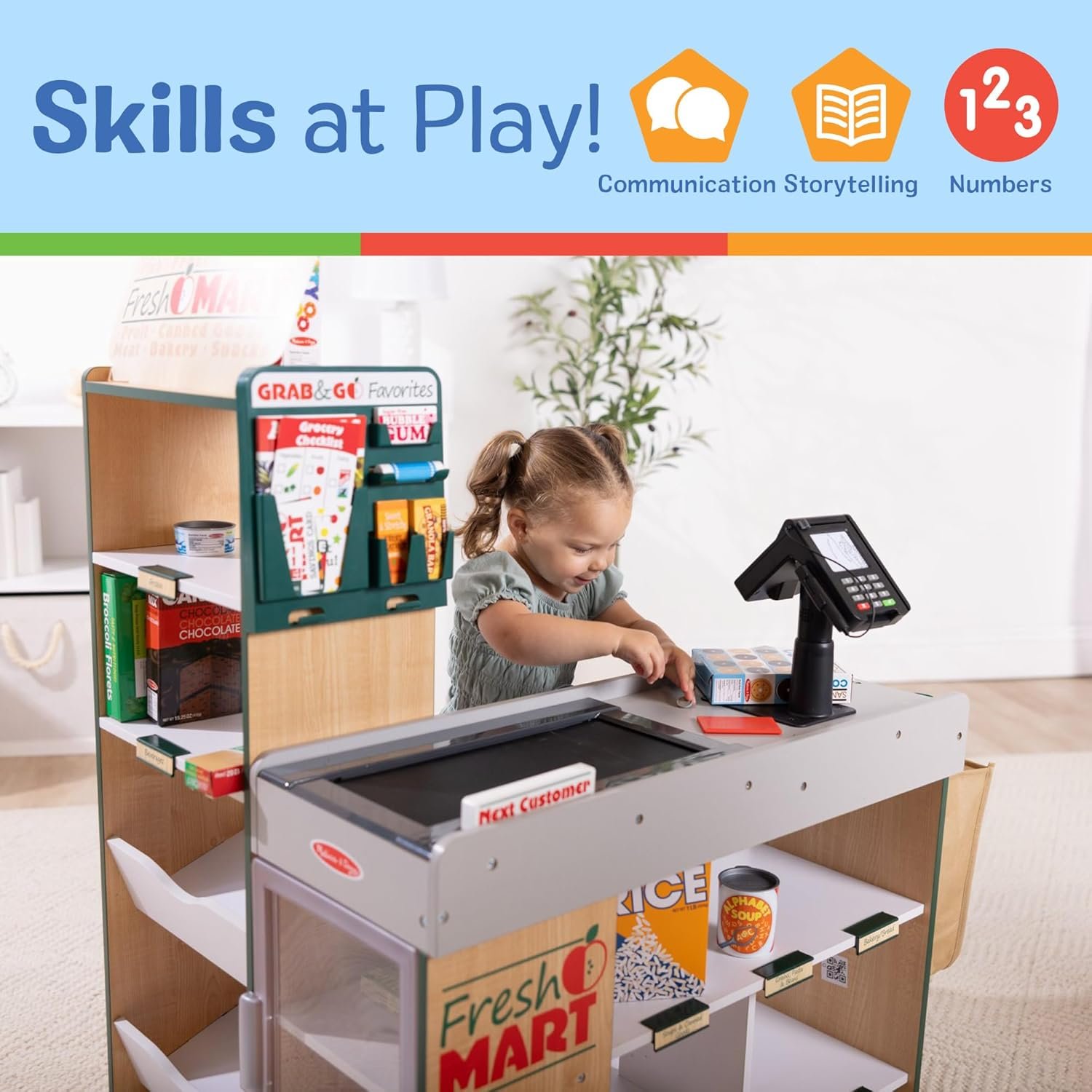 Melissa & Doug, Fresh Mart Pretend Grocery Store, Kids Cash Register with Scanner, Shelves, & Conveyor Belt, Kids Toys for Girls & Boys - Image 5