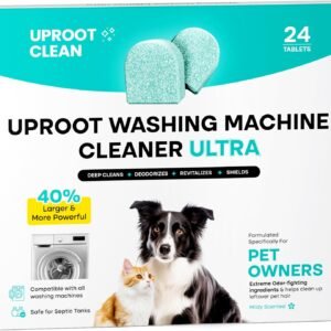 Uproot Clean Washing Machine Cleaner Tablets Ultra – 40% Stronger Formula: Designed for Pet Owners, Remove Residue, Grime & Odors, Compatible with HE, Top & Front Load, 24 Pack – 12 Month Supply