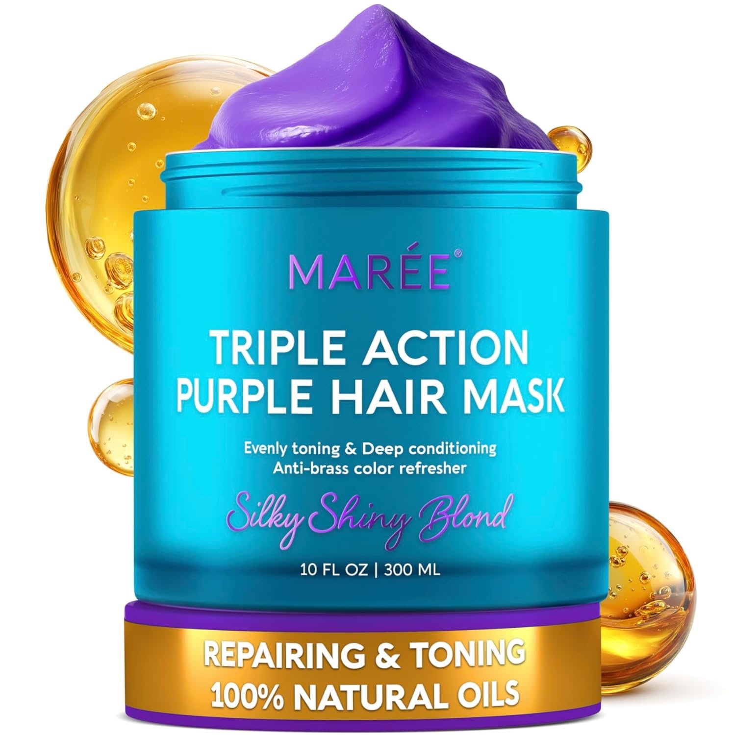 MAREE Deep Conditioning Hair Mask for Damaged Hair Treatment – Keratin Hair Care for Hydrating Growth Repair Moisturizing – Dry Curly Color Refreshing – 10 Fl Oz, Purple