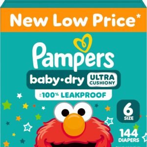 Pampers Diapers – Baby Dry – Size 6, 144 Count, Absorbent Disposable Infant Diaper (Packaging May Vary)