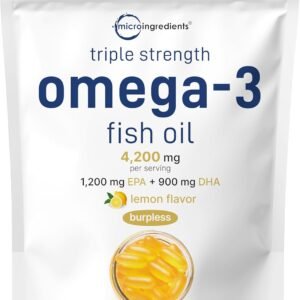 Micro Ingredients Triple Strength Omega 3 Fish Oil Supplements 4200mg Per Serving, 240 Softgels – Lemon Flavored – Burpless | EPA 1200mg + DHA 900mg | Deep Sea Fish