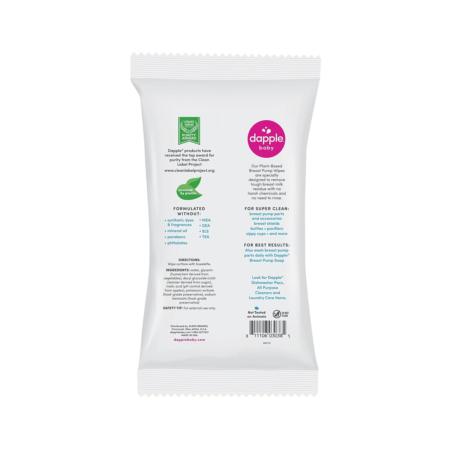 Dapple Baby Breast Pump Wipes - (3 Pack) 25 Count - Fragrance-Free, Plant-Powered & Hypoallergenic - Removes Milk Residue - Diaper Bag Essentials - Image 2
