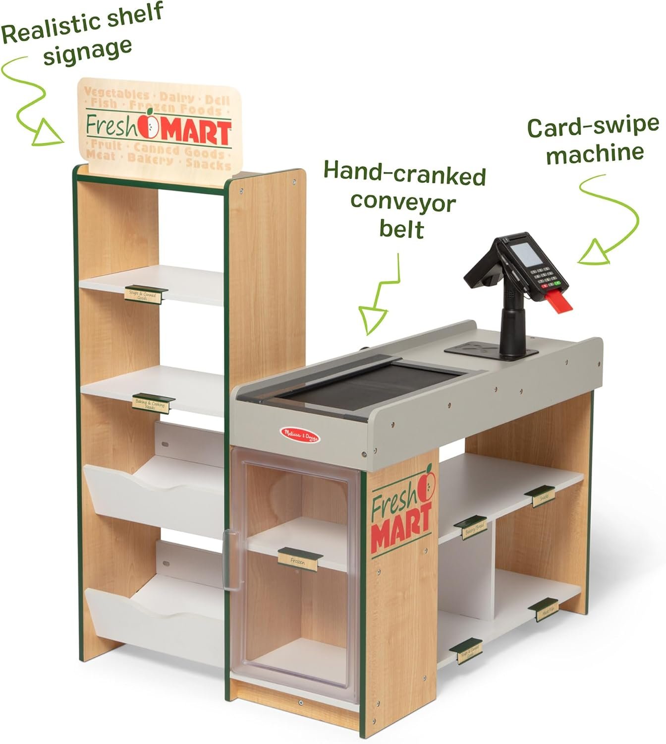 Melissa & Doug, Fresh Mart Pretend Grocery Store, Kids Cash Register with Scanner, Shelves, & Conveyor Belt, Kids Toys for Girls & Boys - Image 3