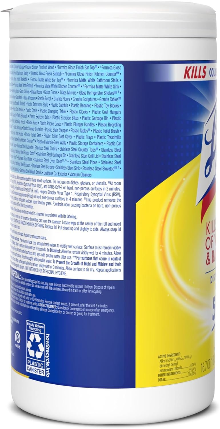 Lysol Disinfectant Wipes, Multi-Surface Antibacterial Cleaning Wipes, for Disinfecting and Cleaning, Lemon and Lime Blossom, 80 Count (Pack of 1) - Image 12