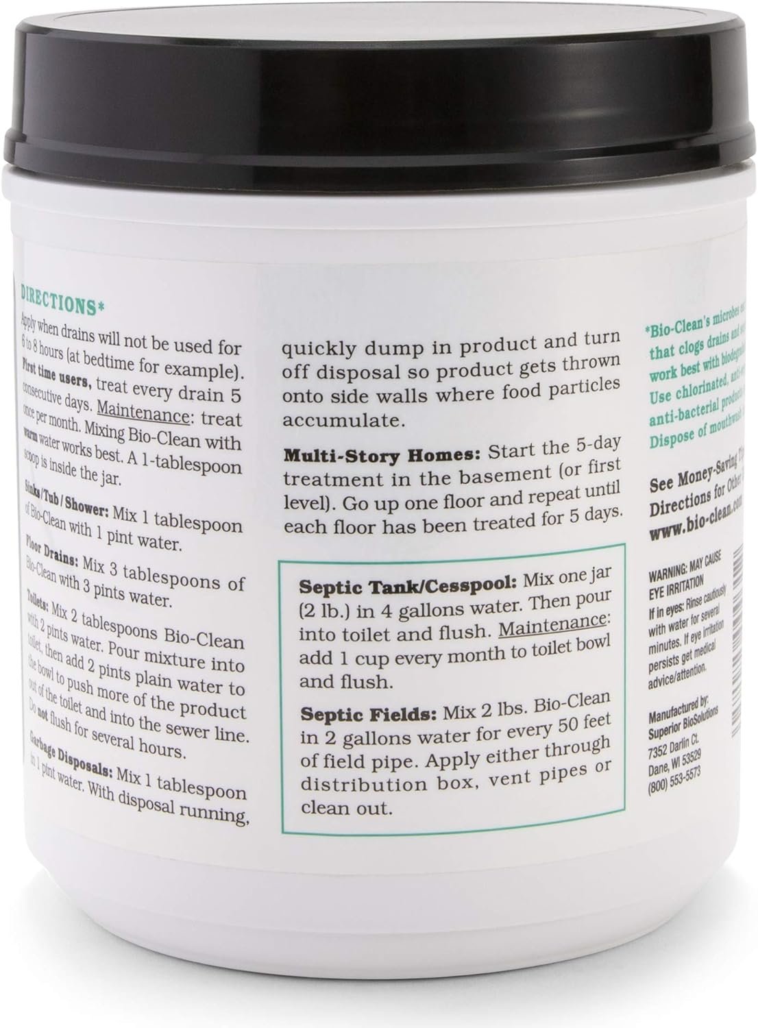 Bio-Clean Drain Septic 2# Can Cleans Drains- Septic Tanks - Grease Traps All Natural and 100% Guaranteed No Caustic Chemicals! Removes fats Oil and Grease, Completely Cleans Your System. - Image 2