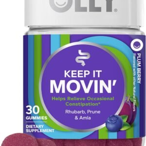 OLLY Keep it Movin’ Gummy Supplement, Occasional Constipation Support,* Rhubarb, Prune, Amla Extracts – Plum Berry Flavored, 15 Day Supply – 30 Count