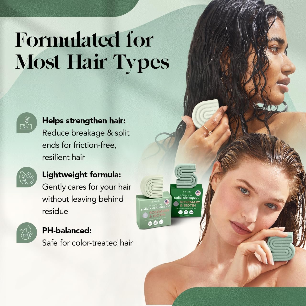 Kitsch Rosemary & Biotin Shampoo and Conditioner Set for Hair Growth - Strengthening, Thickening & Volumizing Shampoo and Conditioner Bar - Paraben, Sulfate & Silicone Free - 2 pack - Image 8