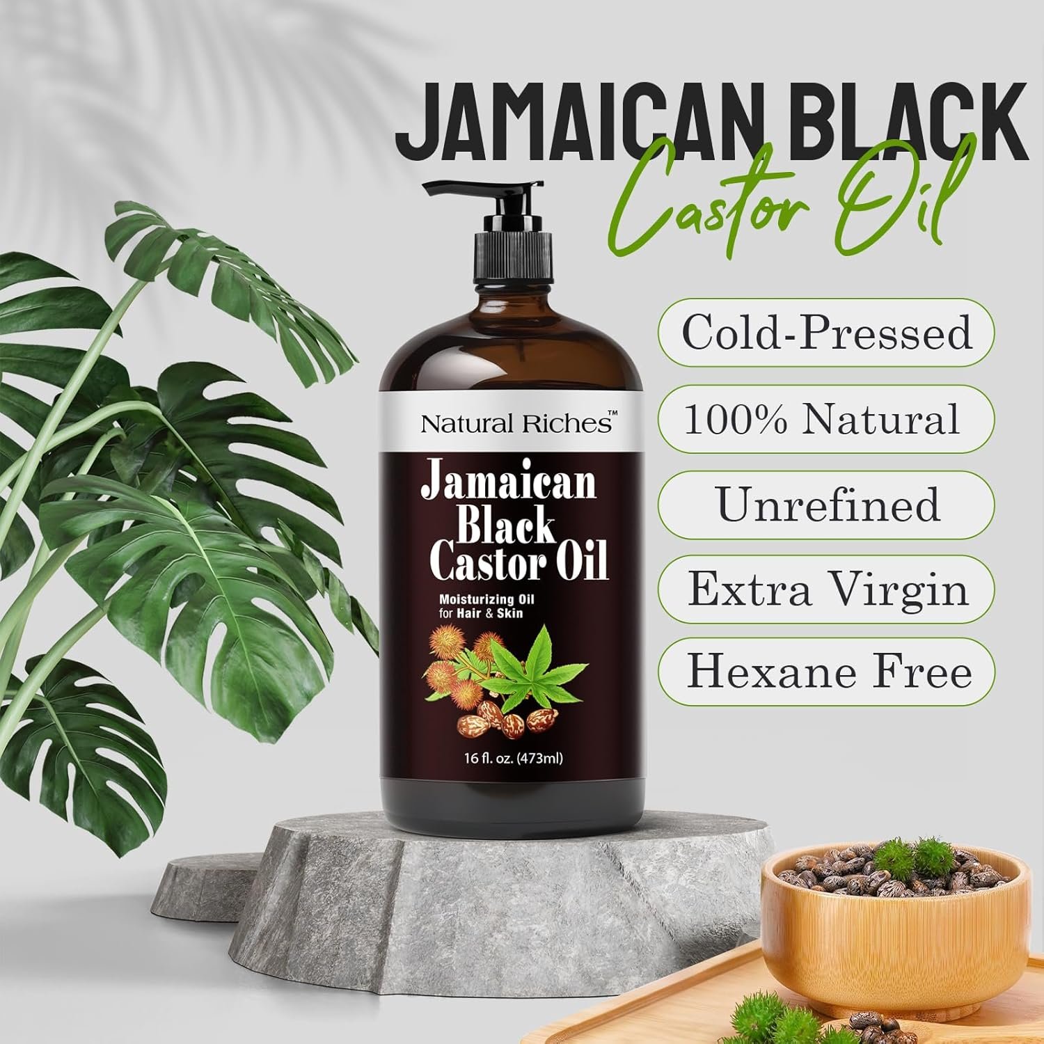 Natural Riches Jamaican Black Castor Oil Glass Bottle Pure Organic Cold Pressed for Hair Growth Skin Care for Dry Skin Conditioning Eyebrows Eyelashes Scalp and Nail Moisturizes & Repairs 16fl.oz. - Image 3