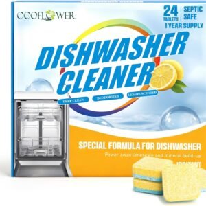 24-count Dishwasher Cleaner Tablets, Deep Cleaning and Descaling Formula, Removes Odors, Scale, and Hard Water Residue, Maintains Dishwashers, Septic Tank Safe (Lemon Scent)