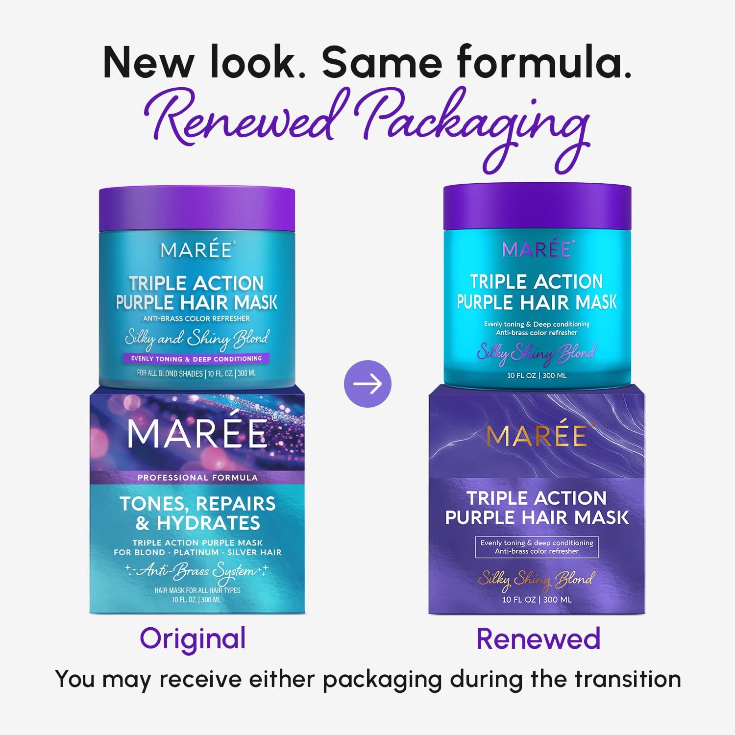 MAREE Deep Conditioning Hair Mask for Damaged Hair Treatment – Keratin Hair Care for Hydrating Growth Repair Moisturizing – Dry Curly Color Refreshing – 10 Fl Oz, Purple - Image 2