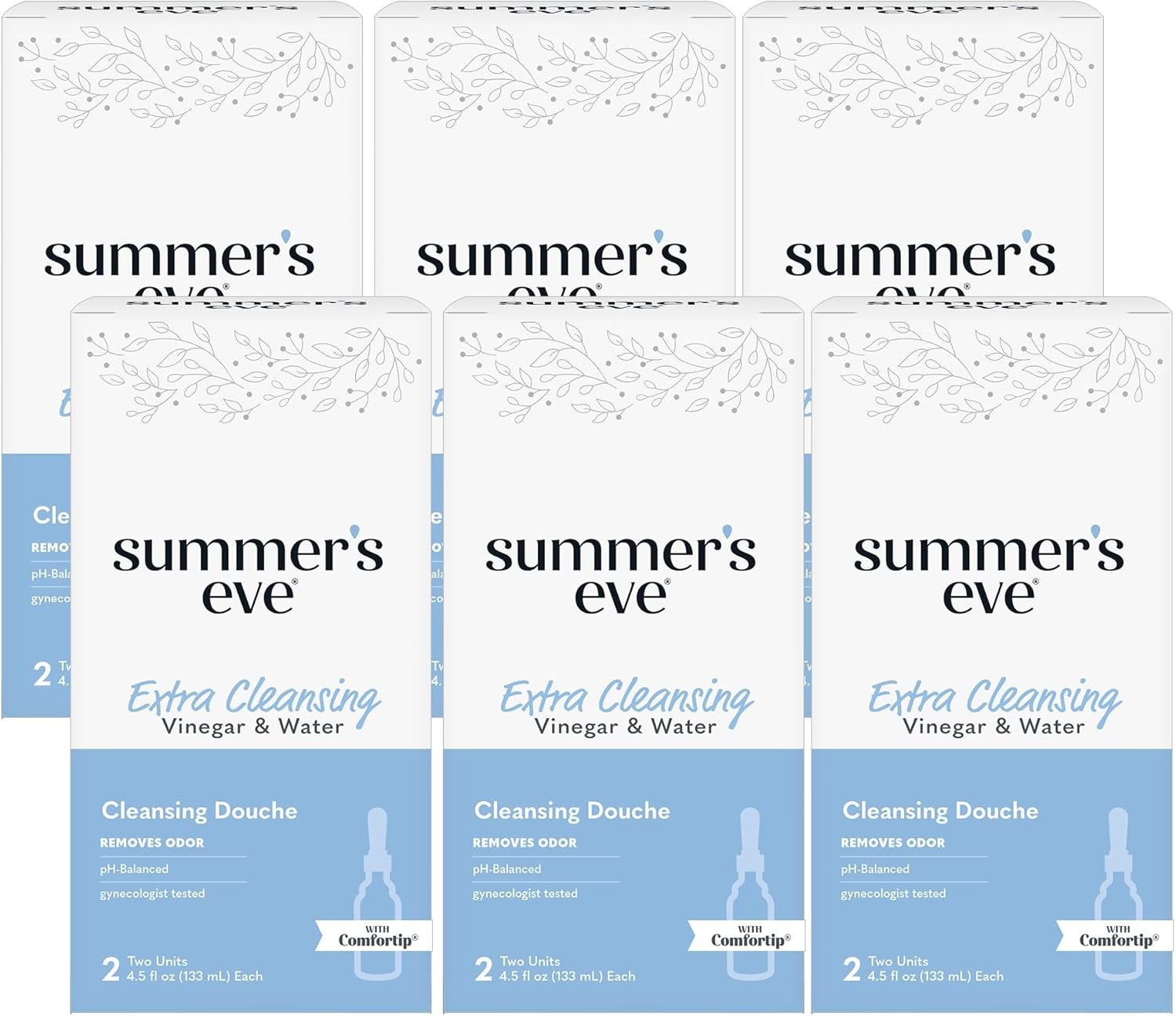 Summer’s Eve Extra Cleansing Vinegar and Water Feminine Cleansing Douche, Odor Control, pH Balanced, Gynecologist Tested, with Comfortip, 4.5 Ounce Each, 2 Count (Pack of 6)