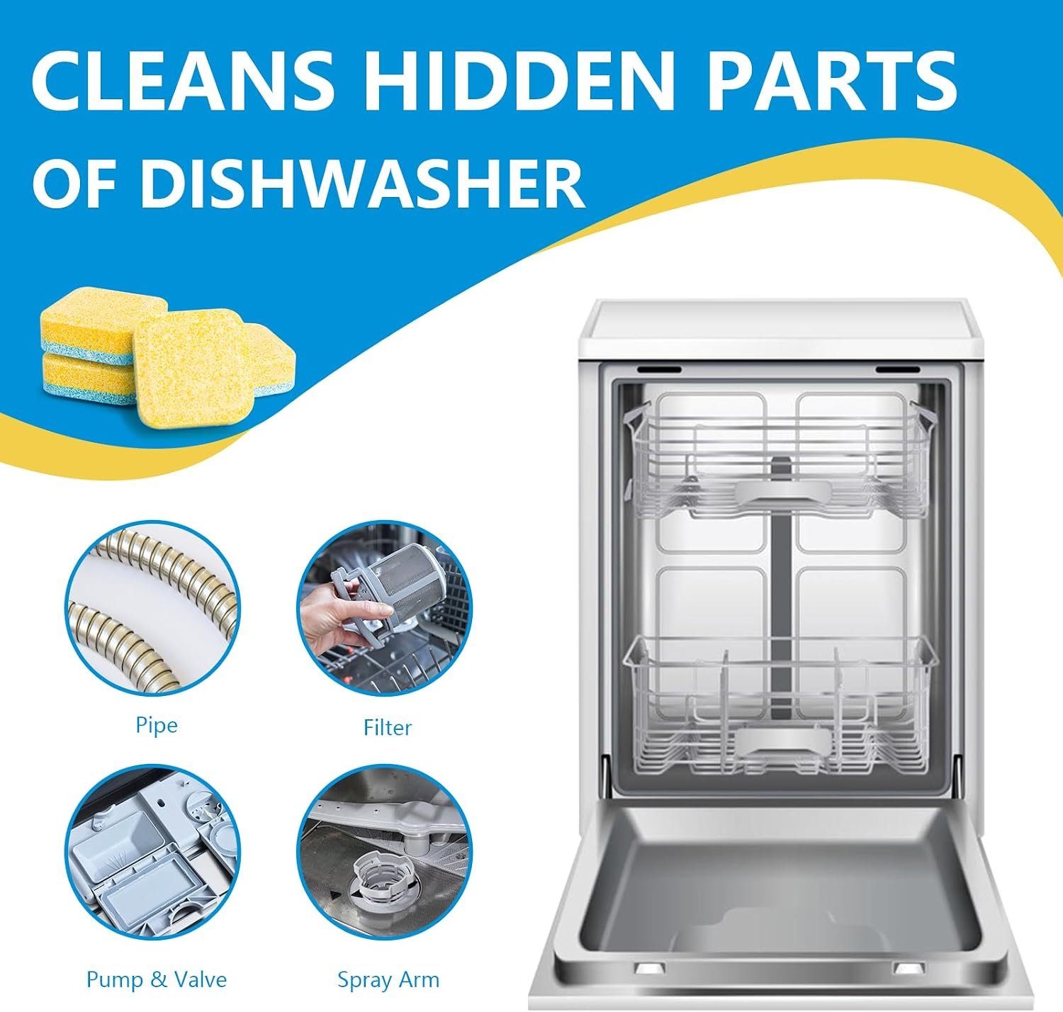 24-count Dishwasher Cleaner Tablets, Deep Cleaning and Descaling Formula, Removes Odors, Scale, and Hard Water Residue, Maintains Dishwashers, Septic Tank Safe (Lemon Scent) - Image 5