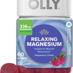 OLLY Relaxing Magnesium Gummies, Supports Muscle Relaxation*, Magnesium Citrate, Raspberry Lavender Flavor, 15 Day Supply – 60 Count