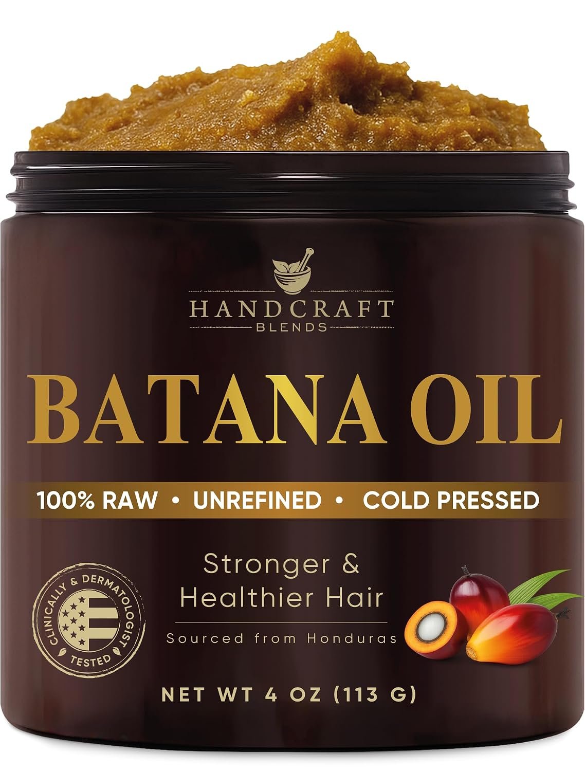 Handcraft Blends Raw Batana Oil for Hair Growth – 4 oz – 100% Pure and Natural – Unrefined Batana Hair Mask for Dry Damaged Hairs – Cold Pressed and Hexane Free