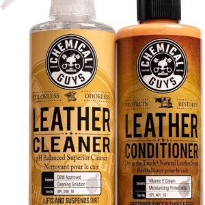 Chemical Guys Leather Cleaner and Conditioner Kit – Car Cleaner and Conditioner, Safely Cleans & Conditions Leather Car Interiors, Furniture, Shoes, Boots, Bags, Apparel & More, 2 Bottles (16 oz Each)