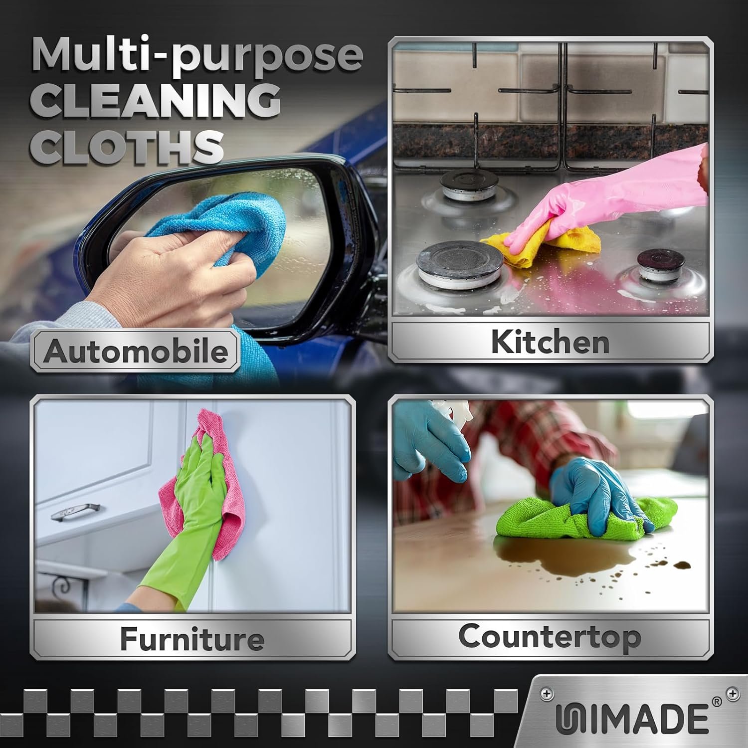 UNIMADE Microfiber Cleaning Cloth, 24 Pack Reusable Microfiber Towels for Cars Lint Free Cleaning Shop Towel Rags for Home Kitchen Automotive Bar Mechanic Restaurant Garage, 11"x 12", Multicolor - Image 7