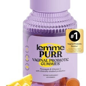 Lemme Purr Vaginal Probiotic Gummies for Women – Balanced pH, Healthy Odor, Yeast Balance & Flora Support + Vitamin C for Immune Health – Tasty Pineapple (60 Count)