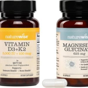 NatureWise Vegan Vitamin D3 5000IU + K2 with Organic Coconut MCT Oil – USA Manufactured – 30 Softgels[30-Day Supply] Magnesium Glycinate 625 mg – Vegan – 30 Capsules[30-Day Supply]