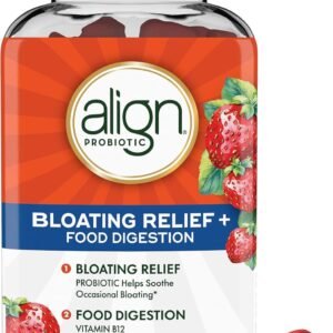 Align Probiotic, Bloating Relief + Food Digestion, Probiotics for Women and Men, Probiotic Helps Soothe Occasional Bloating*, With Vitamin B12 to Help Break Down Food into Cellular Energy*,60 Gummies