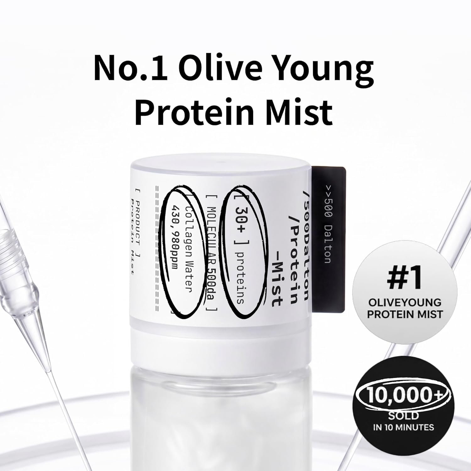 500 Dalton Protein Mist with 30 Collagen Peptides, 43% Collagen Complex, Korean Anti-Aging Firming Derma Serum Mist, Hydrating Plumping Spray for Smile Lines & Wrinkles, Korean Skin Care, 1.86 fl.oz. - Image 2
