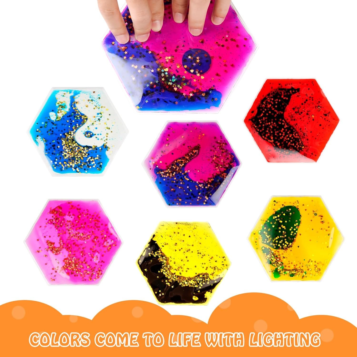 Onyoloy Sensory Soft Gel Liquid Toys - Hexagon Sensory Motion Fidget for Autism Kids, Stress Relief & Focus, Home School Therapy Travel Toys (6 Pack) - Image 4
