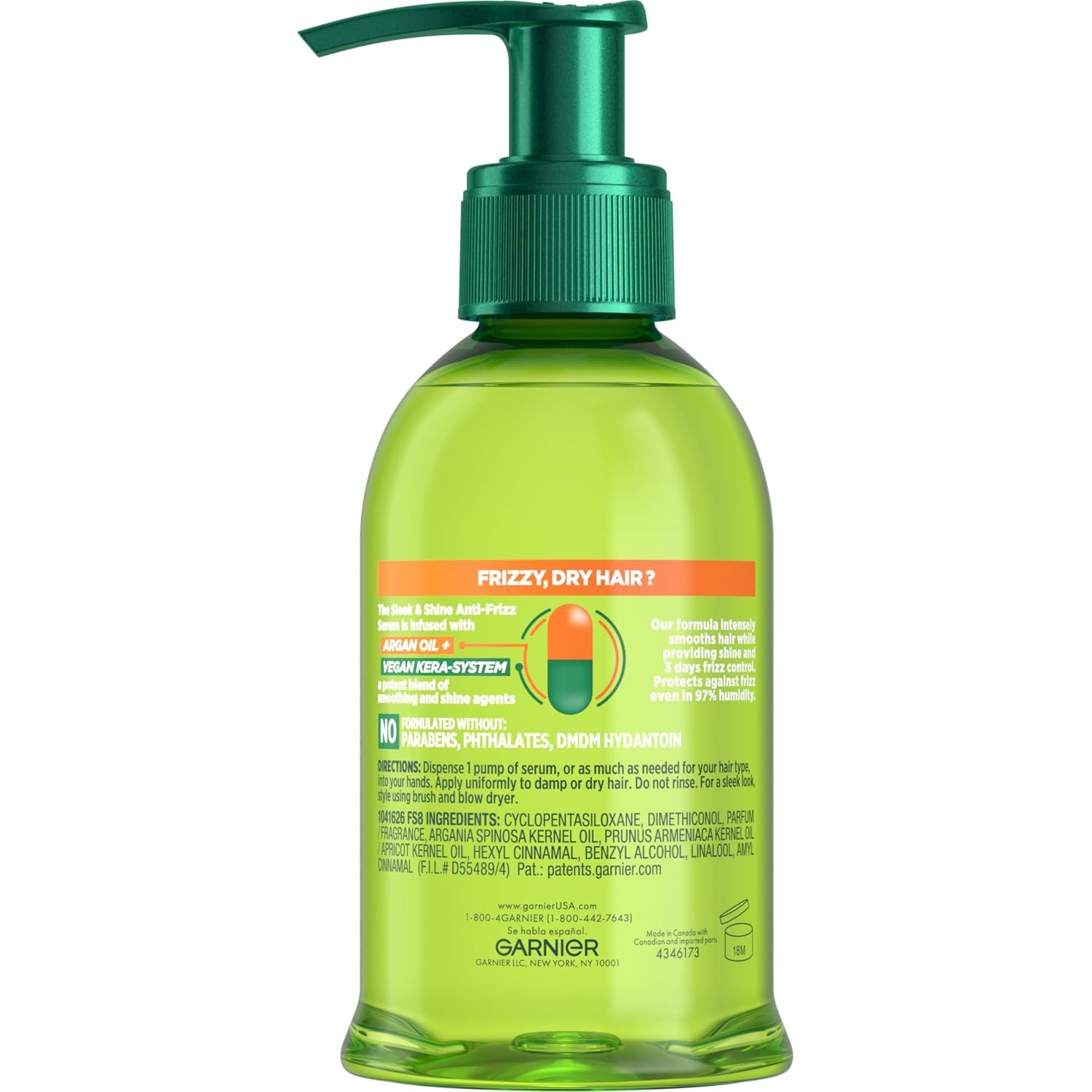Garnier Fructis Sleek & Shine Anti-Frizz Hair Serum for Frizzy, Dry Hair, Leave-In Argan Oil Infused Formula with Up to 72HRs of Frizz Control, Smooths Flyaways & Boosts Hair Shine, 5.1 Fl Oz - Image 10