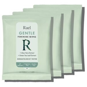 Rael Feminine Wipes, Flushable, Travel Size, All Skin Types, Daily Use (Gentle, 10 Count Pack of 4)