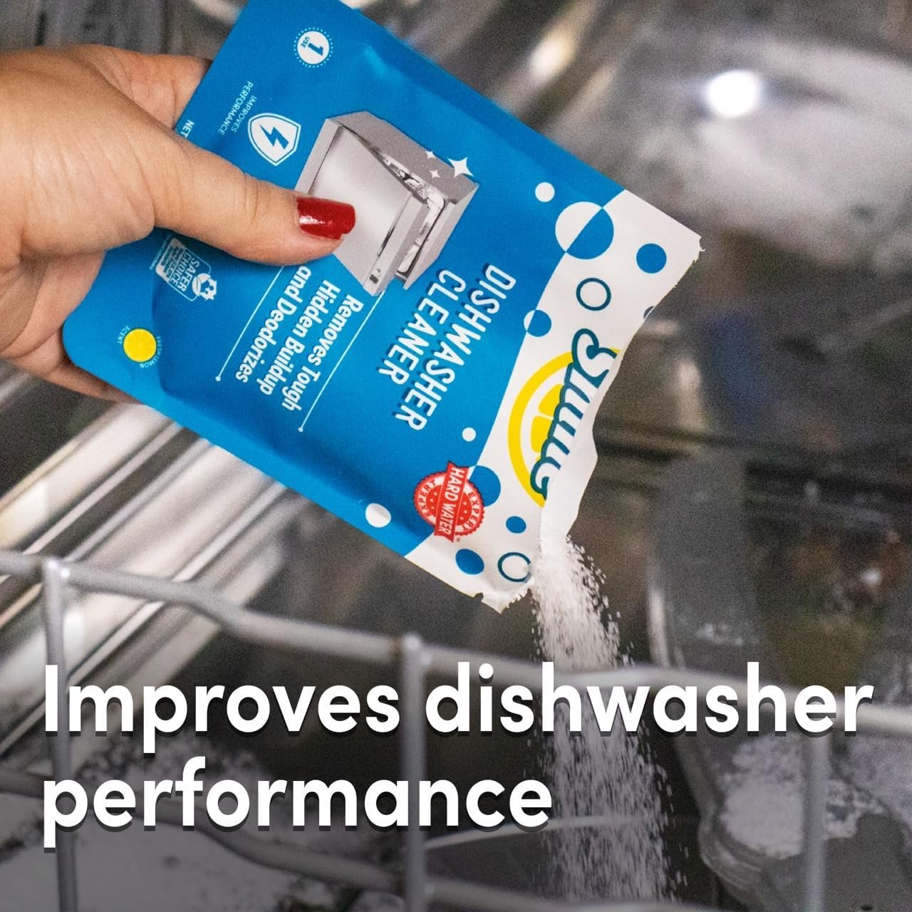 Lemi Shine Natural Dishwasher Cleaner - Hard Water Citric Acid Cleaning Powder - Lemon Scented Eco-Friendly Dishwasher Cleaner & Deodorizer - 1.76 oz - Image 3