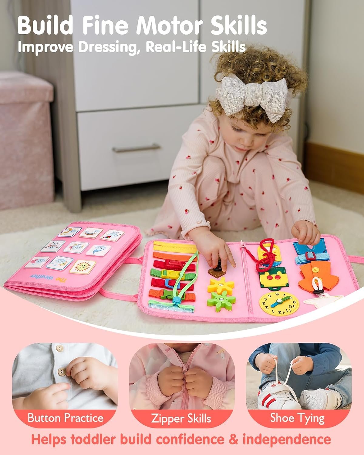 hahaland Toddler Busy Board Montessori Toys for 3 Year Old Girl Gifts, Educational Learning Toys with Life Skills, Alphabet, Number, Shape, Color, Car Ride Airplane Travel Toy Toddlers Girls Busy Book - Image 3