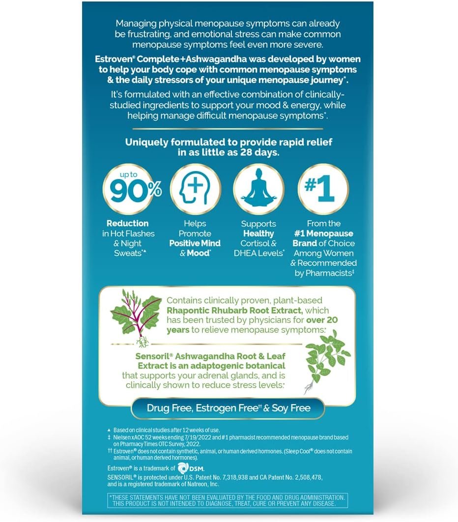 Estroven Complete + Ashwagandha Multi-Symptom Menopause Supplement for Women - 60 Ct. - Clinically Proven Ingredients Provide Menopause Relief & Night Sweats + Hot Flash Relief* - Drug-Free & Non-GMO - Image 2