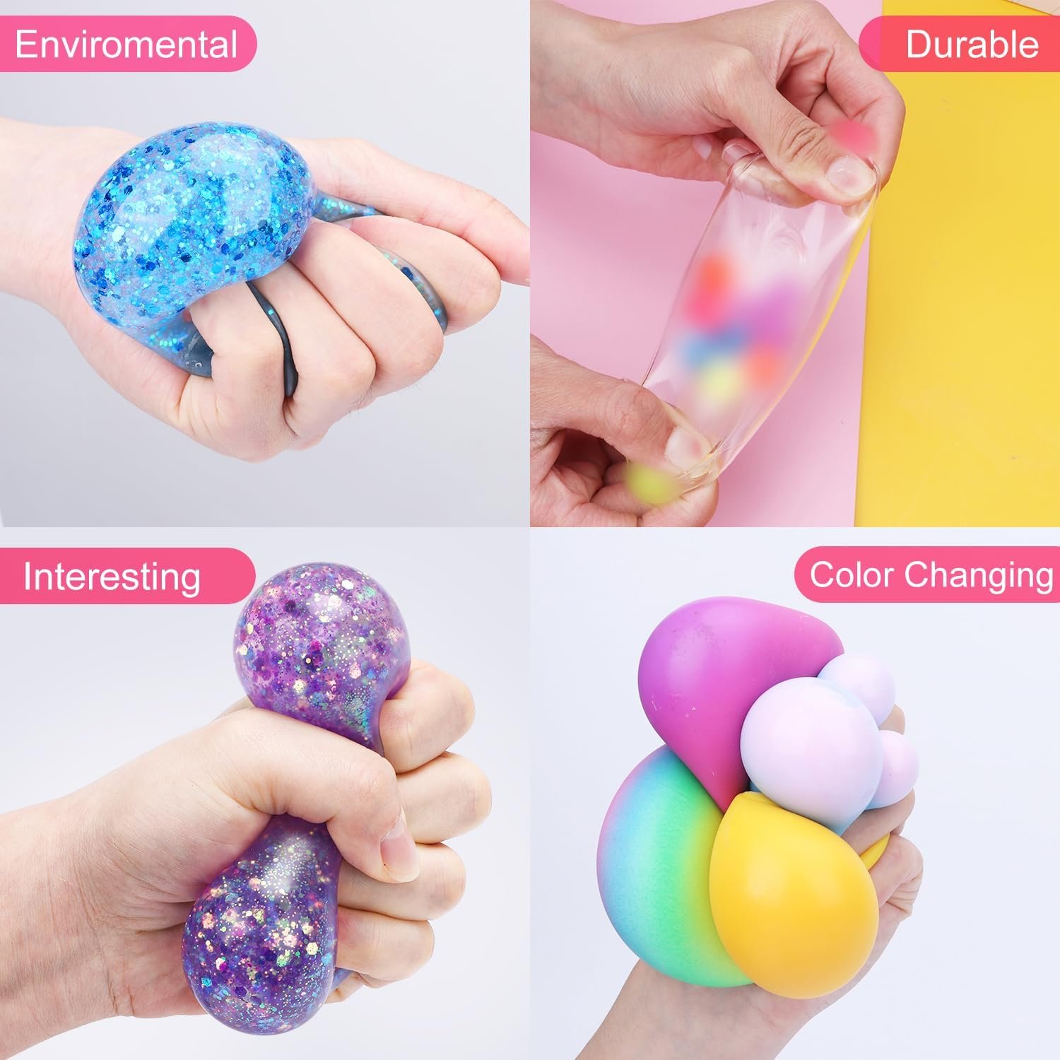 Stress Balls Set, Squishy Stress Ball, 4 Pack Squeeze Ball for Adults, Squeeze Ball for Adults Stress Relieve, Stress Relieve, Increase Entertainment - Image 3