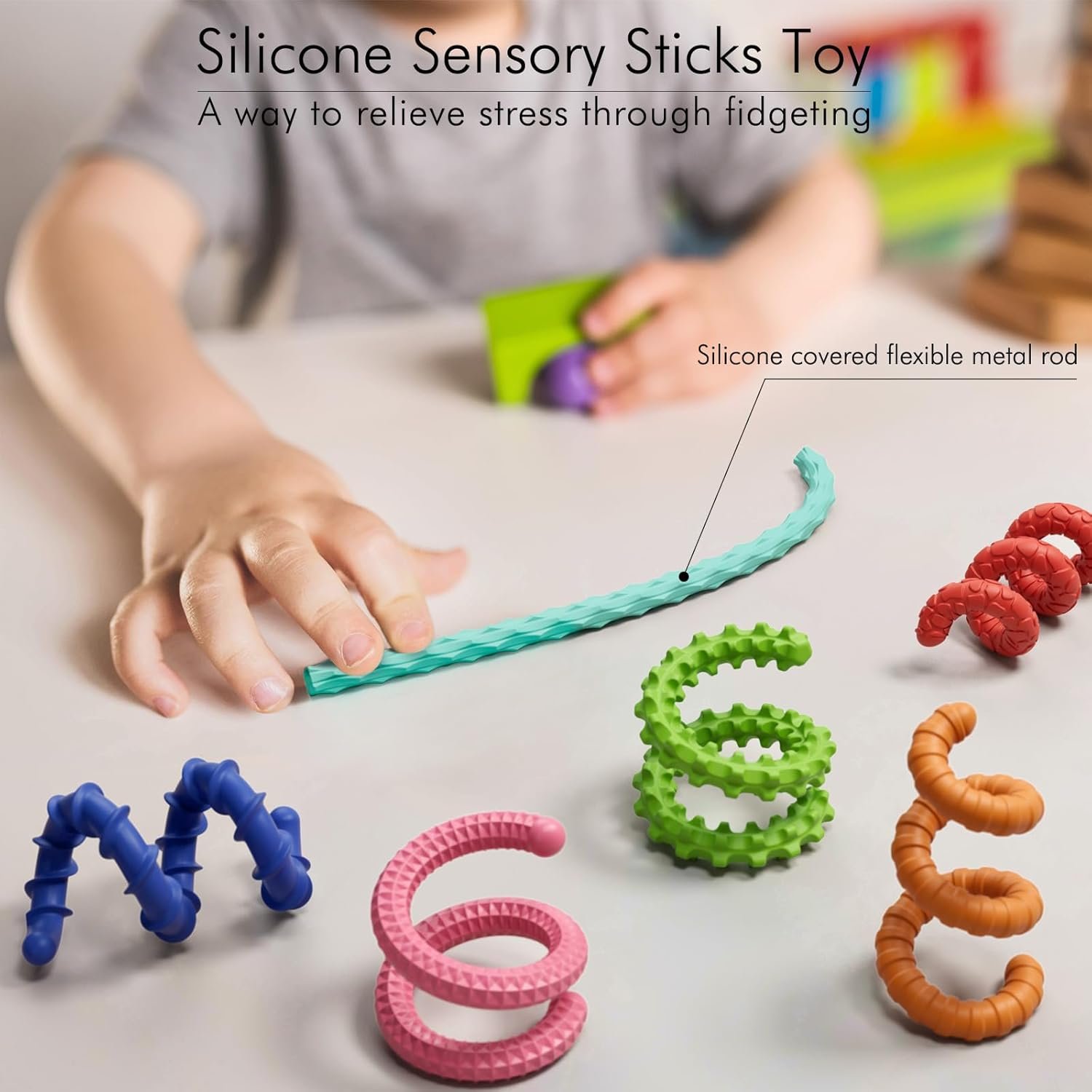Sensory Fidget Toys for Kids Adults,6PCS Flexible Fidget Sticks for Stress Anxiety Autistic ADHD, Calm Down Travel Airplane Classroom Students Prizes Toys, Stocking Stuffers for Teens Boys Girls - Image 2