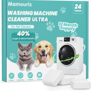 Washing Machine Cleaner Tablets: 40% Stronger Cleaning Power, Deep Cleaning Tablets For HE, Front Loader & Top Load Washer, Removes Pet Hair, Odors, Formulated for Pet Owners, 24 Pack, 15G