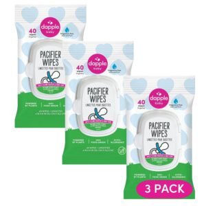 Dapple Baby Pacifier Wipes for Infants and Toddlers – (3 Pack) 40 Count – Fragrance-Free, Hypoallergenic & Food-Grade – Diaper Bag Essentials